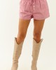Burgundy and Ivory Gingham Waist Tie Cotton Shorts