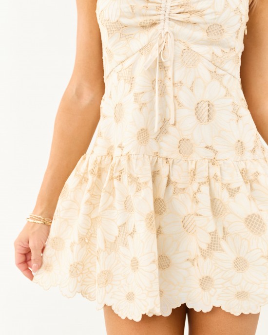 Vanilla Embroidered Flower V Neck Mini Dress Vanilla Embroidered Flower V Neck Mini Dress