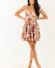 Blush Floral Print Lace Trim Smocked Mini Dress