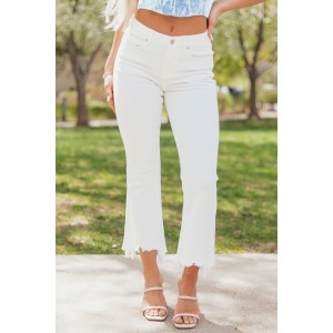 Mica Denim Off White Stretchy Crop Flare Jeans