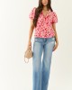 Carnation Floral Print Embroidered Puff Sleeve Blouse