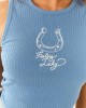 Steel Blue Western Embroidered Cotton Tank Top