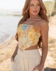 Lemon Floral Satin Handkerchief Hem Strapless Top