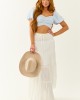 Sky Blue Puff Sleeve Smocked Swiss Dot Crop Top