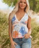 Blush Multiprint Floral Lace Trim V Neck Tank Top