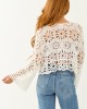 Off White Floral Open Crochet Front Tie Cardigan