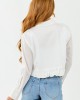 White Button Up Ruffle Hem Long Sleeve Cotton Blouse