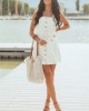 Ivory Button Down Denim Mini Dress with Belt