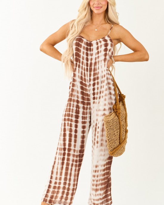Coffee and Coconut Tie-Dye Relaxed Boho Jumpsuit