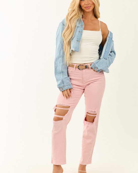 Mica Denim Cherry Blossom Stretchy Straight Jeans