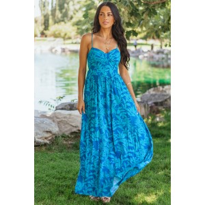 Cobalt Tropical Print Sleeveless Maxi Dress