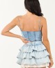 Light Acid Wash Denim Lace Trim Cropped Tank Top