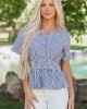 She+Sky Cobalt Striped Short Sleeve Peplum Blouse