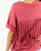 Marsala Half Sleeve Cotton Back Fringe Top