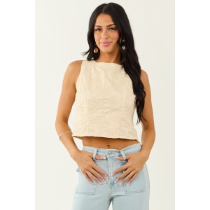 Lovelo Cream Raised Embroidery Cropped Tank Top