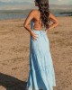 Sky Blue Ruched Tiered Sleeveless Maxi Dress