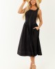 Entro Black Contrast Stitch Cotton Midi Dress Entro Black Contrast Stitch Cotton Midi Dress