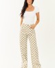 Olive and Ivory Checkered Denim Wide Leg Pants