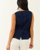 She+Sky Dark Wash Stretchy Denim Button Down Vest