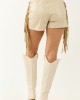 Oatmeal Faux Leather Side Fringe Mini Shorts