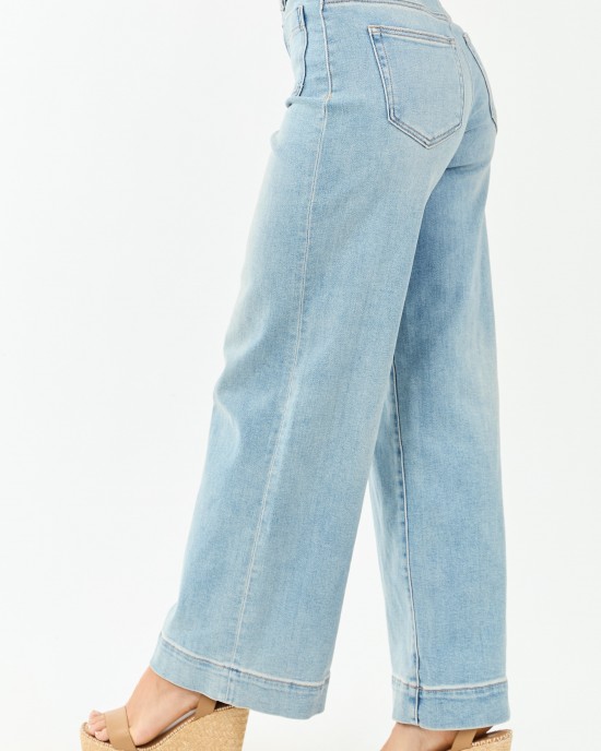 Hidden Light Wash Patch Pocket Stretchy Wide Leg Jeans