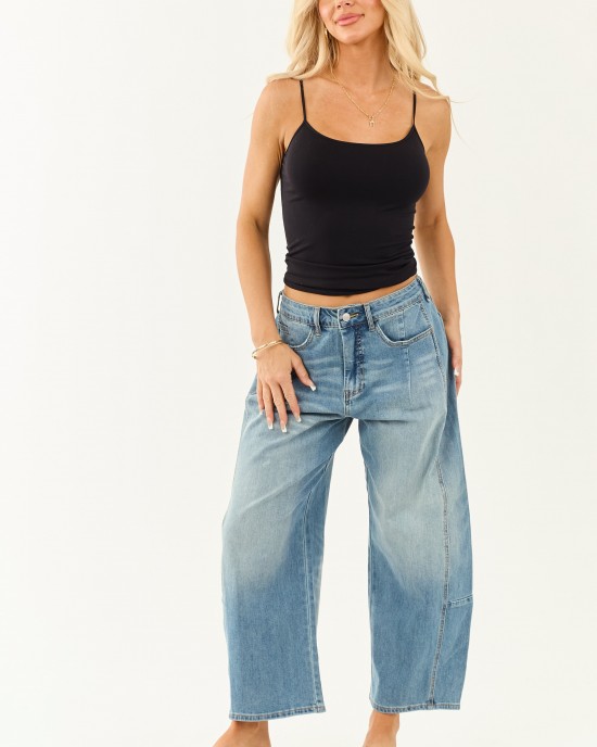 Signature 8 Medium Wash High Rise Barrel Jeans
