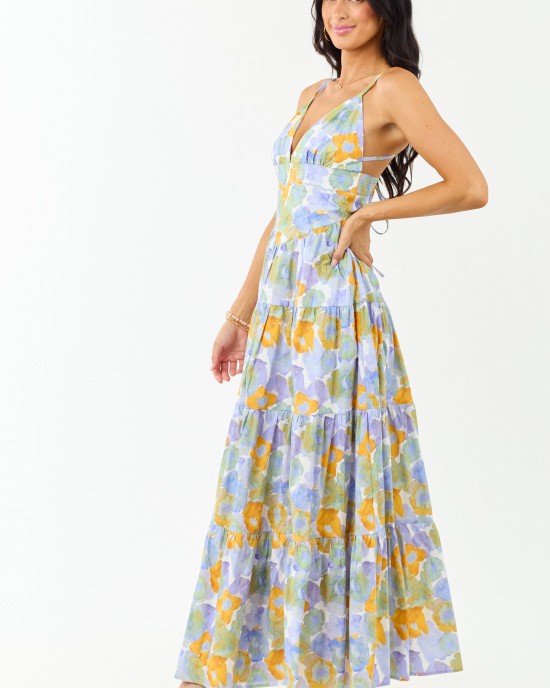 Lavender Floral Print Sleeveless Cotton Maxi Dress