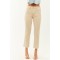 Beige Cropped High Rise Stretchy Straight Jeans