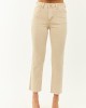 Beige Cropped High Rise Stretchy Straight Jeans