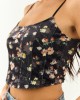 Black Floral Print Velvet Cropped Tank Top