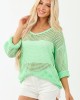 Mint Open Crochet V Neck Long Sleeve Top