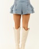 Medium Wash Denim Smocked Tiered Ruffle Shorts