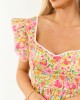 Punch Floral Print Sweetheart Neck Cap Sleeve Top