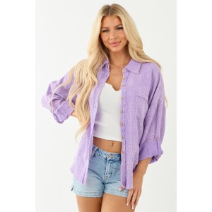 Iris Washed Double Gauze Cotton Button Down Top
