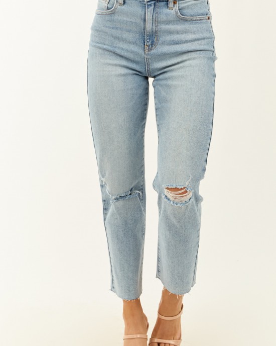 Cello Light Wash Stretchy Distressed Straight Jeans Cello Light Wash Stretchy Distressed Straight Jeans