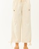 Cream Elastic Waist Relaxed Denim Cargo Pants