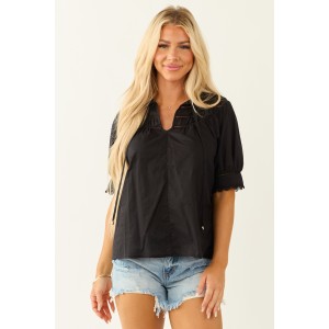 Entro Black Notch Neck Cotton Half Sleeve Top