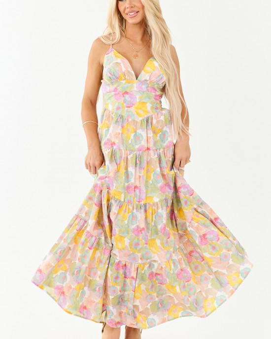 Blush Floral Print Sleeveless Cotton Maxi Dress