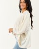 POL Off White and Cream Contrast Knit Relaxed Top
