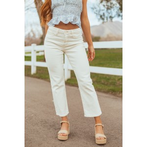 Risen White Wash Denim Straight Stretchy Jeans
