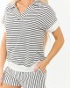 Off White and Black Striped Top and Shorts Set