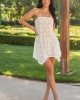 Off White Lace Strapless Handkerchief Hem Mini Dress