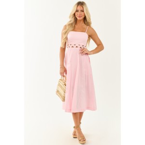 Carnation Rickrack Cutout Waist Cotton Midi Dress