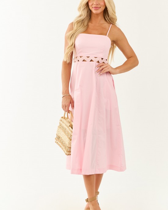 Carnation Rickrack Cutout Waist Cotton Midi Dress