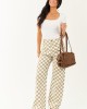 Olive and Ivory Checkered Denim Wide Leg Pants