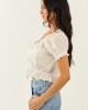 Off White Sheer Lace Cotton Tie Front Top
