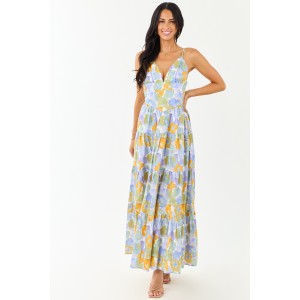 Lavender Floral Print Sleeveless Cotton Maxi Dress