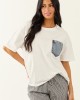 Off White Cotton Tee with Contrast Denim Pocket Off White Cotton Tee with Contrast Denim Pocket