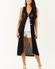Black Open Knit Gold Buttoned Cotton Duster Vest