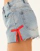 Medium Wash High Rise Side Ribbon Denim Shorts Medium Wash High Rise Side Ribbon Denim Shorts